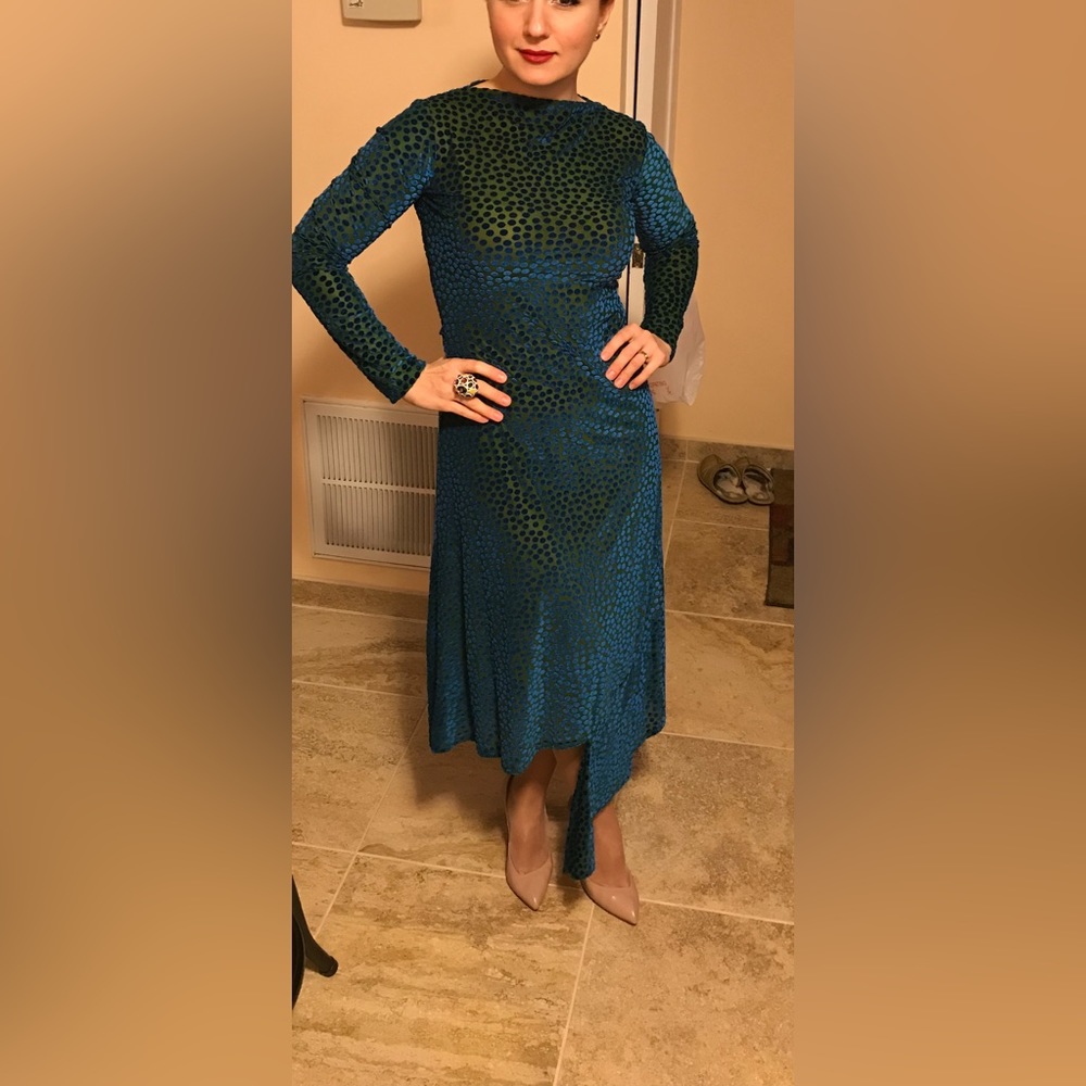 ZARA POLKA DOT VELOUR MIDI DRESS